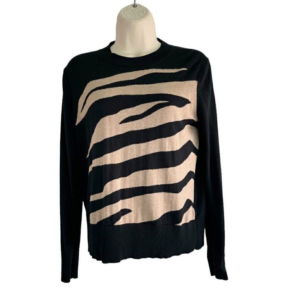 Banana Republic Woman's Sz XS Silk Cashmere Relaxed Zebra Sweater Camel & Black